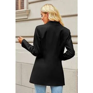 luvamia Blazers for Women Business Casual Long Blazer Jackets Dressy Work Professional Office Outfits Lapel Pockets Long Blazer Jackets for Women Blazer Women Black Size Medium Size 8 Size 10