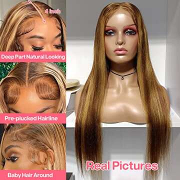 Lakin Highlight Ombre Lace Front Wigs Human Hair Pre Plucked Hairline with Baby Hair Bleached Knots ...