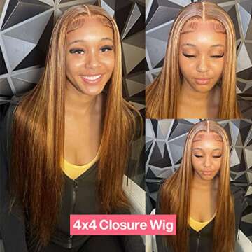 Lakin Highlight Ombre Lace Front Wigs Human Hair Pre Plucked Hairline with Baby Hair Bleached Knots 180 Density 4/27 4x4 Glueless Lace Closure Straight wig Human Hair Wigs for Black Women (24 inch)