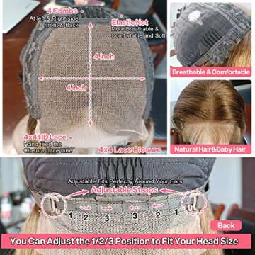 Lakin Highlight Ombre Lace Front Wigs Human Hair Pre Plucked Hairline with Baby Hair Bleached Knots 180 Density 4/27 4x4 Glueless Lace Closure Straight wig Human Hair Wigs for Black Women (24 inch)