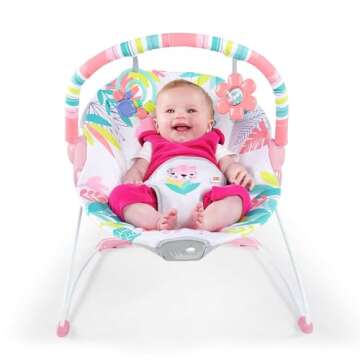 Bright Starts Baby Bouncer Soothing Vibrations Infant Seat - Removable-Toy Bar, Nonslip Feet, 0-6 Mo...