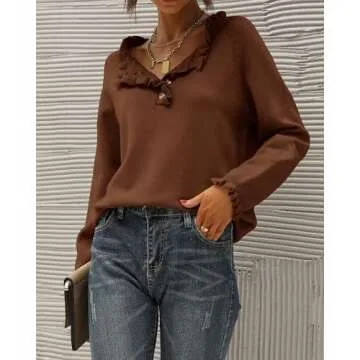 BTFBM Womens Long Sleeve Ruffle Sweater for Fall Winter
