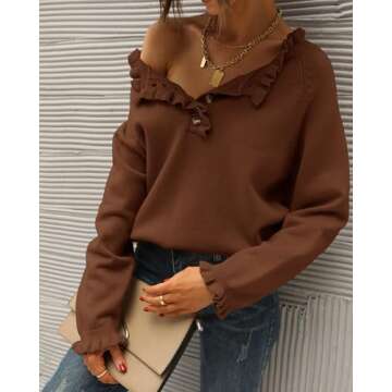 BTFBM Womens Long Sleeve Ruffle Sweater for Fall Winter