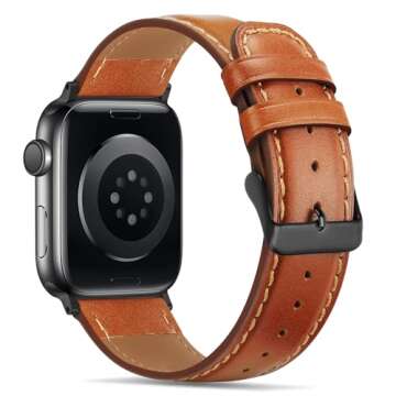 Tasikar Genuine Leather Replacement Band for Apple Watch - Classic Brown
