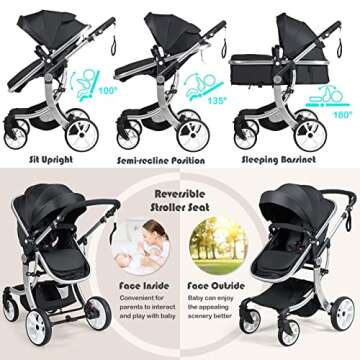 BABY JOY 2-in-1 High Landscape Baby Stroller, Reversible Bassinet Reclining Stroller, Foldable Push ...