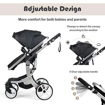BABY JOY 2-in-1 High Landscape Baby Stroller, Reversible Bassinet Reclining Stroller, Foldable Push Chair w/Adjustable Canopy, Storage Bag, Foot Cover, Rain Cover & Net, Aluminum Alloy Frame (Black)