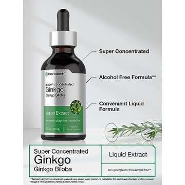 Horbäach Ginkgo Biloba Extract Liquid | 2 fl oz | Alcohol Free Leaf Extract Supplement | Vegetarian, Non-GMO, Gluten Free