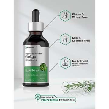 Horbäach Ginkgo Biloba Extract Liquid | 2 fl oz | Alcohol Free Leaf Extract Supplement | Vegetarian, Non-GMO, Gluten Free