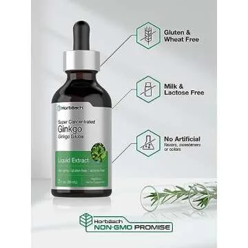 Horbäach Ginkgo Biloba Extract Liquid | 2 fl oz | Alcohol Free Leaf Extract Supplement | Vegetarian, Non-GMO, Gluten Free