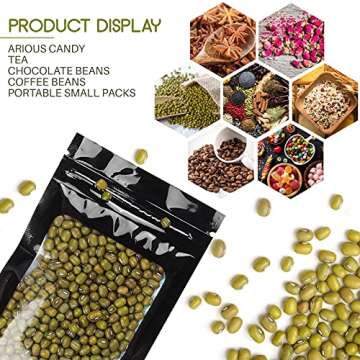 120 PCS Smell Proof Mylar Bags Resealable Holographic Packaging Pouch with Clear Window for Food Eyelash Jewelry Candy Electronics Storage, 4 Sizes (Black) (BLACK)