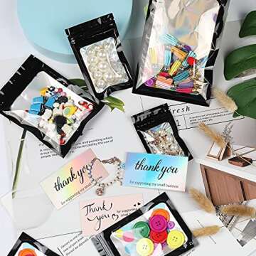 120 PCS Smell Proof Mylar Bags Resealable Holographic Packaging Pouch with Clear Window for Food Eyelash Jewelry Candy Electronics Storage, 4 Sizes (Black) (BLACK)