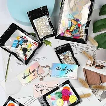 120 PCS Smell Proof Mylar Bags Resealable Holographic Packaging Pouch with Clear Window for Food Eyelash Jewelry Candy Electronics Storage, 4 Sizes (Black) (BLACK)