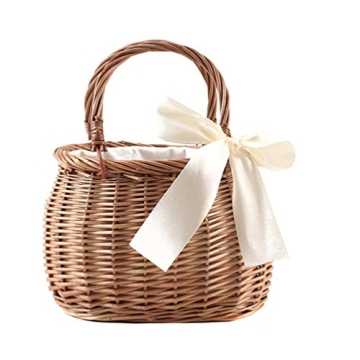 Hand- Woven Rattan Basket Basket Basket Woven Storage Basket with Handle for Picnic Home Wedding Par...