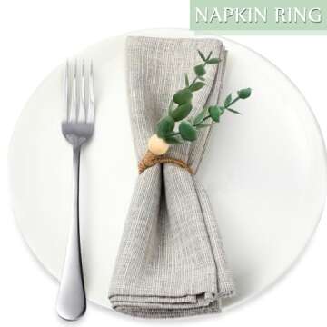 Chengu 6 Pieces Napkin Rings Set Eucalyptus Napkin Rings Greenery Leaf Boho Napkin Rings Rustic Farm...