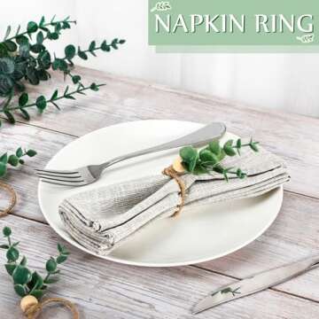 Chengu 6 Pieces Napkin Rings Set Eucalyptus Napkin Rings Greenery Leaf Boho Napkin Rings Rustic Farmhouse Wooden Napkin Holders for Wedding Home Dining Banquet Christmas Easter Holiday Table Decor