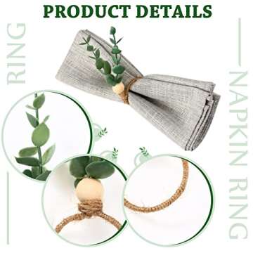 Chengu 6 Pieces Napkin Rings Set Eucalyptus Napkin Rings Greenery Leaf Boho Napkin Rings Rustic Farmhouse Wooden Napkin Holders for Wedding Home Dining Banquet Christmas Easter Holiday Table Decor