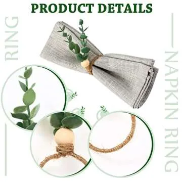 Chengu 6 Pieces Napkin Rings Set Eucalyptus Napkin Rings Greenery Leaf Boho Napkin Rings Rustic Farmhouse Wooden Napkin Holders for Wedding Home Dining Banquet Christmas Easter Holiday Table Decor