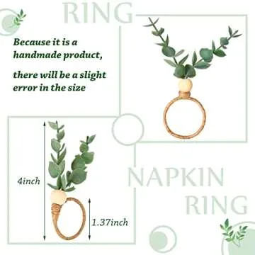 Chengu 6 Pieces Napkin Rings Set Eucalyptus Napkin Rings Greenery Leaf Boho Napkin Rings Rustic Farmhouse Wooden Napkin Holders for Wedding Home Dining Banquet Christmas Easter Holiday Table Decor