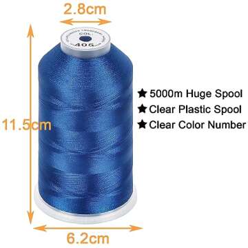 New brothread - Single Huge Spool 5000M Each Polyester Embroidery Machine Thread 40WT for Commercial...