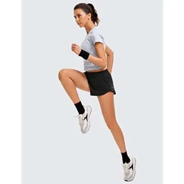 CRZ YOGA Women's Running Shorts Low Waisted 2.5" - Mesh Liner Quick Dry for Track Gym Athletic Workout with Zip Pocket Black Medium