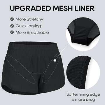 CRZ YOGA Women's Running Shorts Low Waisted 2.5" - Mesh Liner Quick Dry for Track Gym Athletic Workout with Zip Pocket Black Medium