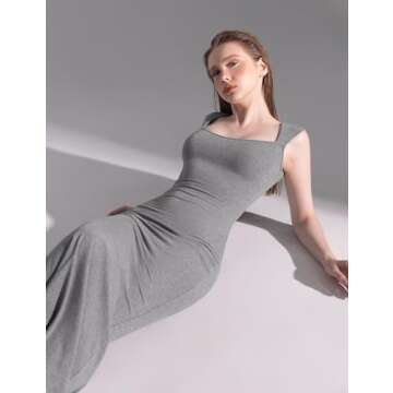 PUMIEY Square Neck Maxi Long Bodycon Dress for Summer