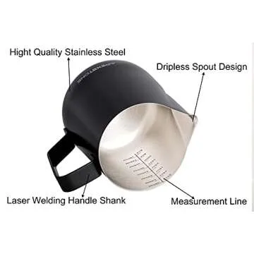 Apexstone 20 oz Black Espresso Steaming Pitcher, Espresso Milk Frothing Pitcher 20 oz Black, Coffee Milk Frothing Cup, Coffee Steaming Pitcher 20 oz/600 ml