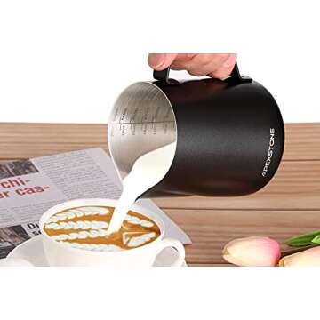 Apexstone 20 oz Black Espresso Steaming Pitcher, Espresso Milk Frothing Pitcher 20 oz Black, Coffee Milk Frothing Cup, Coffee Steaming Pitcher 20 oz/600 ml