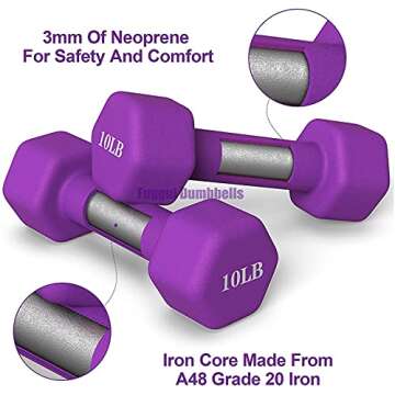 10 lb Dumbbells Set of 2, Hand Weights Neoprene Coated Dumbbell Pair, Exercise Fitness Dumbbells for Men Women Home Gym Full Body Workout Strength Training (Delivered in 3-10 Days), Purple