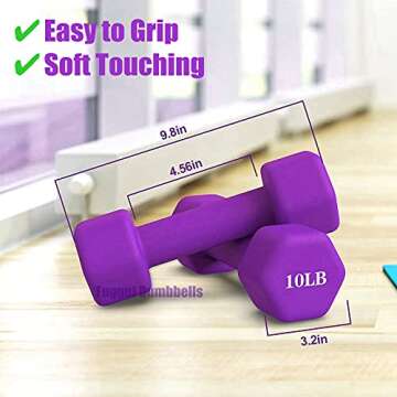 10 lb Dumbbells Set of 2, Hand Weights Neoprene Coated Dumbbell Pair, Exercise Fitness Dumbbells for Men Women Home Gym Full Body Workout Strength Training (Delivered in 3-10 Days), Purple