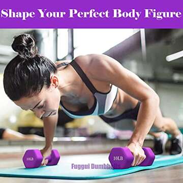 10 lb Dumbbells Set of 2, Hand Weights Neoprene Coated Dumbbell Pair, Exercise Fitness Dumbbells for Men Women Home Gym Full Body Workout Strength Training (Delivered in 3-10 Days), Purple