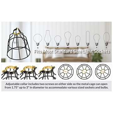 Newhouse Lighting WLG1B-4 Cage for Pendant, Lamp Holder, Ceiling Fan Light Bulb Covers Vintage Open Style Industrial Grade Adjustable, 4 Count (Pack of 1), Black
