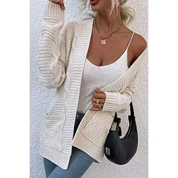 futurino Knit Cardigan Women's Chunky Open Front Outwear Cover Up with Pockets