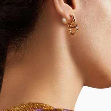 Osildde V-Shaped Minimalistic Earrings, 18K Gold Plated Stainless Steel Geometric Pearl Accessories ...