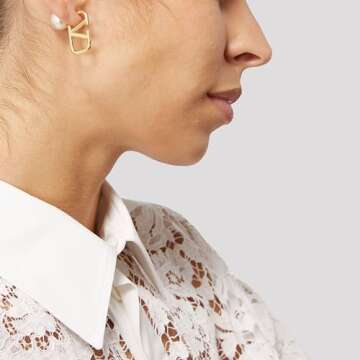 Osildde V-Shaped Minimalistic Earrings, 18K Gold Plated Stainless Steel Geometric Pearl Accessories for Women, Hypoallergenic Handmade Jewelry, Gentle on Skin, Premium Gift for Women