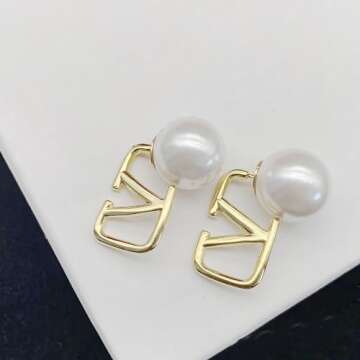 Osildde V-Shaped Minimalistic Earrings, 18K Gold Plated Stainless Steel Geometric Pearl Accessories for Women, Hypoallergenic Handmade Jewelry, Gentle on Skin, Premium Gift for Women