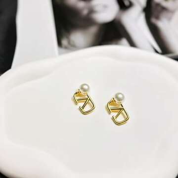 Osildde V-Shaped Minimalistic Earrings, 18K Gold Plated Stainless Steel Geometric Pearl Accessories for Women, Hypoallergenic Handmade Jewelry, Gentle on Skin, Premium Gift for Women