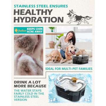 Large Dog Water Fountain for Large Dogs 2.6 Gallon,SwSun 10L Automatic Dog Water Bowl Dispenser Big Cat Pet Water Fountain Inside with Stainless Steel Filtered Drinking Bowl Safe Pump for Multiple Pet