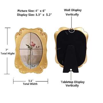 SIKOO 4x6 Oval Picture Frame Antique Gold Picture Frame Vintage Frames Ornate Photo Frame Wall Decor Art, Gold