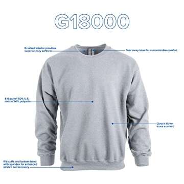 Gildan Adult Fleece Crewneck Sweatshirt, Style G18000, Multipack, Sport Grey (1-Pack), Large