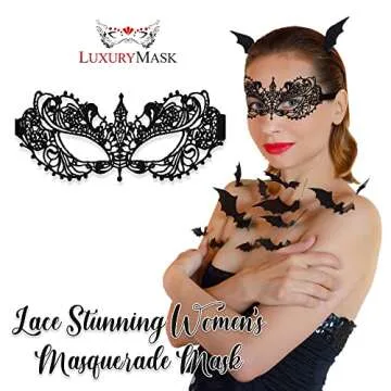 Black Masquerade Mask For Women - Lace Masquerade Masks for Masquerade Party, Proms, Photo Shoot, Venetian Party, Mardi Gras, Halloween & Cosplay - Black Color