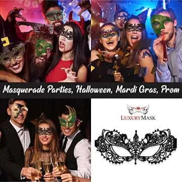 Black Masquerade Mask For Women - Lace Masquerade Masks for Masquerade Party, Proms, Photo Shoot, Venetian Party, Mardi Gras, Halloween & Cosplay - Black Color