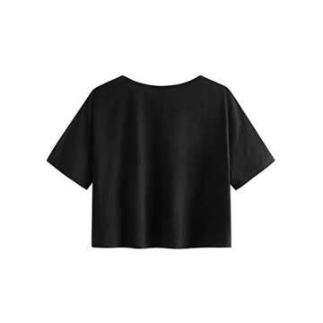 SweatyRocks Women's Casual V Neck Short Sleeve Basic Solid Crop Top T-Shirt Black L