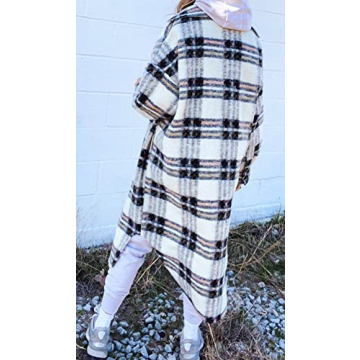 CHARTOU Women's Stylish Wool Blend Plaid Shacket