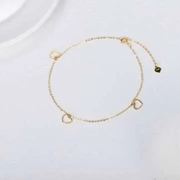 SISGEM 14K Gold Anklets for Women, Yellow Gold Heart Ankle Chain Bracelet Love Jewelry for Her 8"-10"
