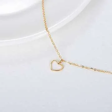 SISGEM 14K Gold Anklets for Women, Yellow Gold Heart Ankle Chain Bracelet Love Jewelry for Her 8"-10"