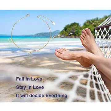 SISGEM 14K Gold Anklets for Women, Yellow Gold Heart Ankle Chain Bracelet Love Jewelry for Her 8"-10"