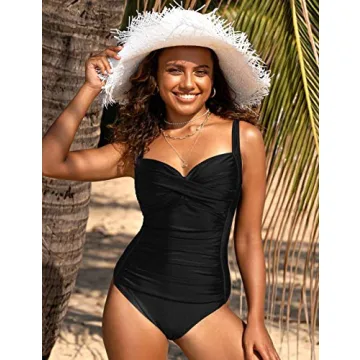 Hilor Women's Retro Twist-Front Tummy Control Swimsuits