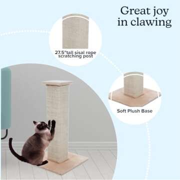 Cat Scratching Post with Carpeted Base - 27.75-Inch Sisal Burlap Fabric Scratcher - Furniture Scratc...