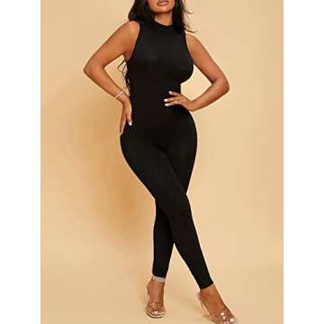 MakeMeChic Women's Sleeveless Mock Neck One Piece Jumpsuit Romper Bodysuit Pants Unitard Jumpsuits Black A M